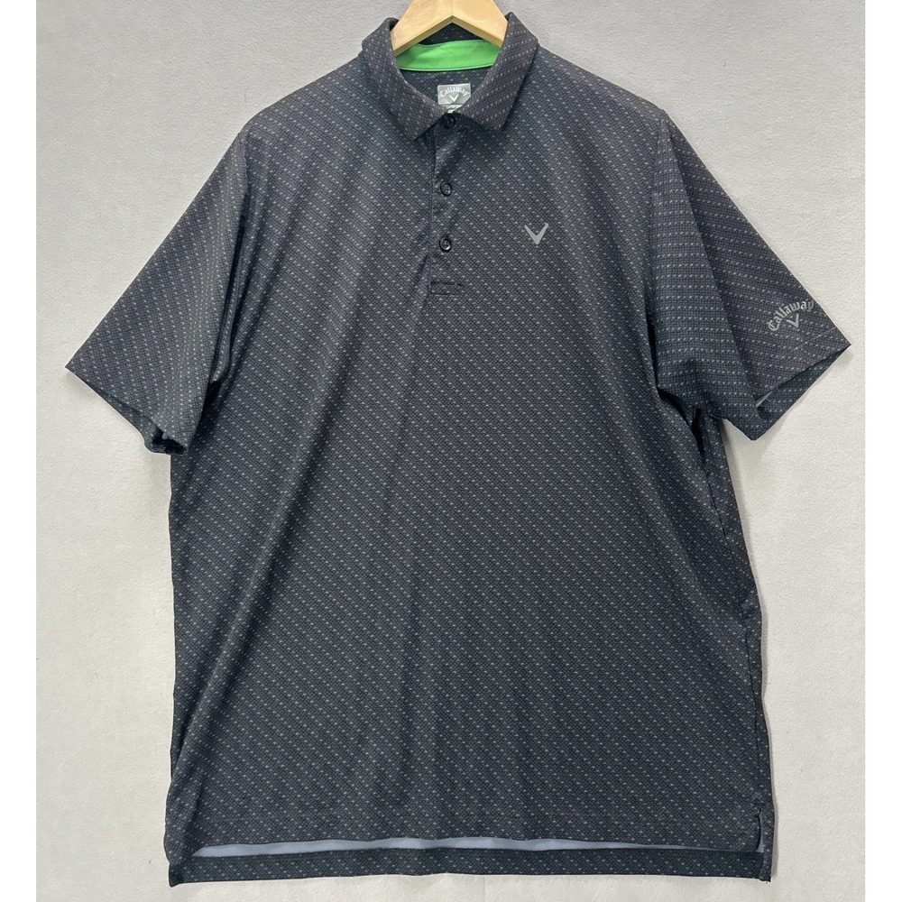 Callaway Golf Polo Shirt Men L Black Opti-Dri Swing Tech Geometric Short Sleeve